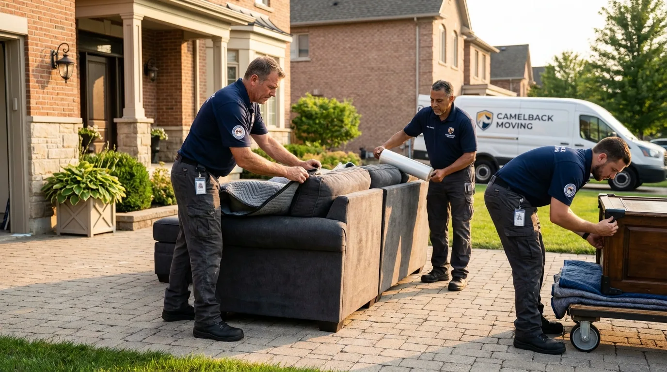 Large estate moving crew wrapping furniture in Crane, TX