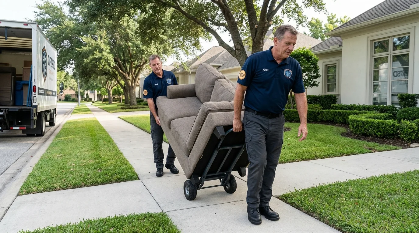 Local residential moving crew loading furniture in Crane, TX